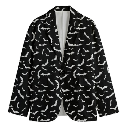 Black And White Halloween Bat Print Men's Cotton Blazer