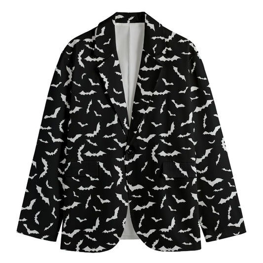 Black And White Halloween Bat Print Men's Cotton Blazer