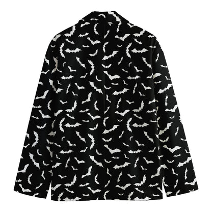 Black And White Halloween Bat Print Men's Cotton Blazer