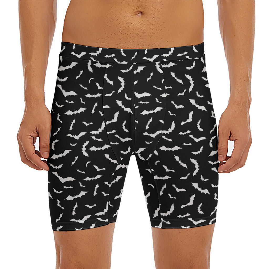 Black And White Halloween Bat Print Men's Long Boxer Briefs