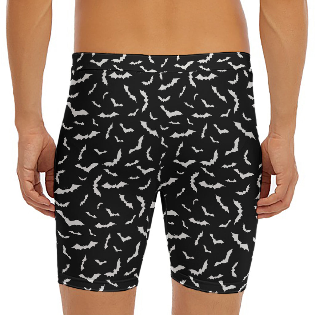 Black And White Halloween Bat Print Men's Long Boxer Briefs