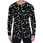 Black And White Halloween Bat Print Men's Long Sleeve T-Shirt