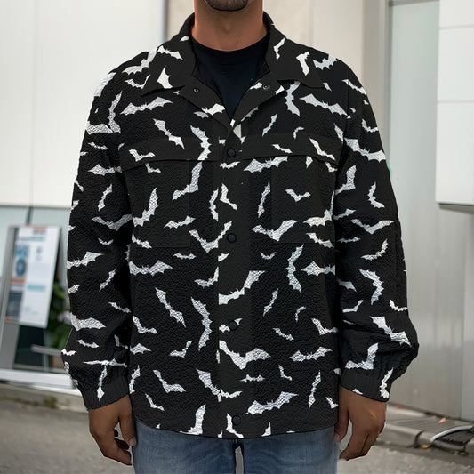 Black And White Halloween Bat Print Men's Shirt Jacket