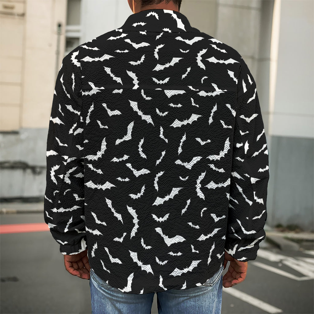 Black And White Halloween Bat Print Men's Shirt Jacket