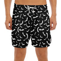 Black And White Halloween Bat Print Men's Split Running Shorts