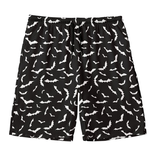 Black And White Halloween Bat Print Men's Swim Trunks