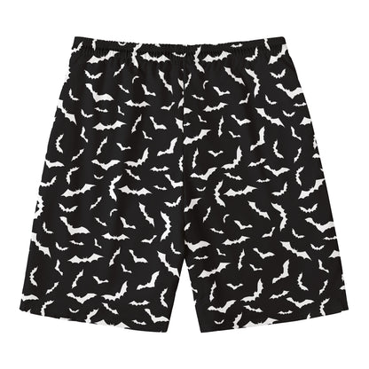 Black And White Halloween Bat Print Men's Swim Trunks
