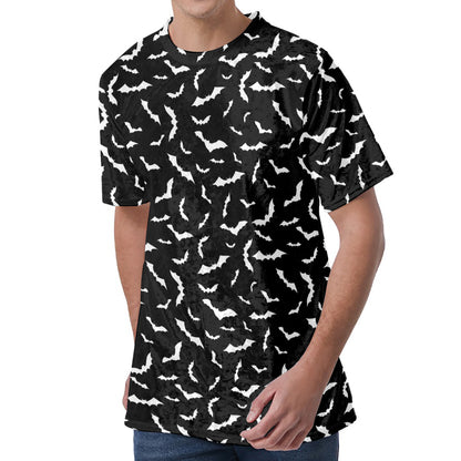 Black And White Halloween Bat Print Men's Velvet T-Shirt