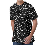 Black And White Halloween Bat Print Men's Velvet T-Shirt