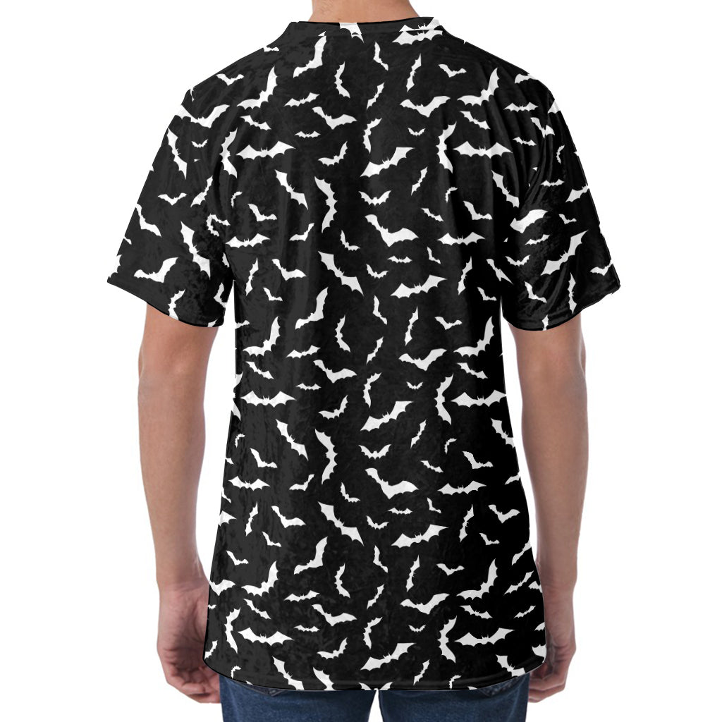 Black And White Halloween Bat Print Men's Velvet T-Shirt