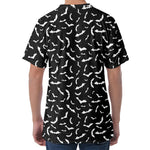 Black And White Halloween Bat Print Men's Velvet T-Shirt