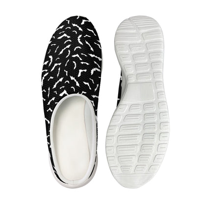Black And White Halloween Bat Print Mesh Casual Shoes