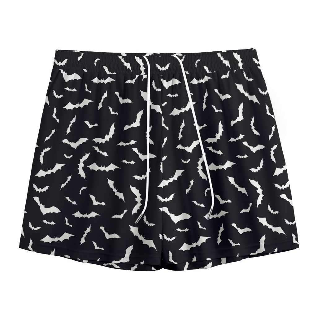 Black And White Halloween Bat Print Mesh Shorts