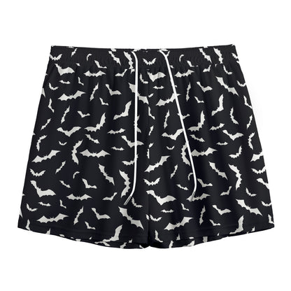 Black And White Halloween Bat Print Mesh Shorts