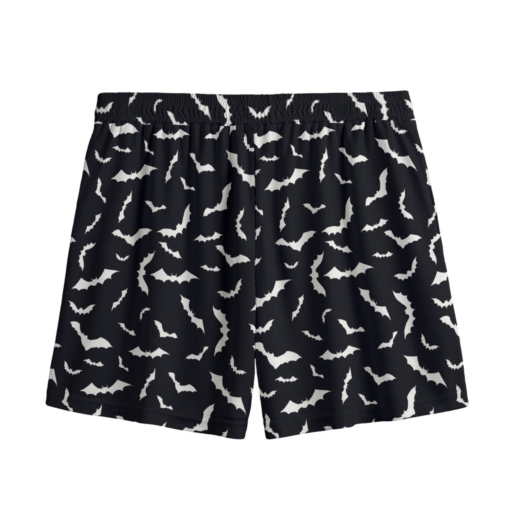 Black And White Halloween Bat Print Mesh Shorts