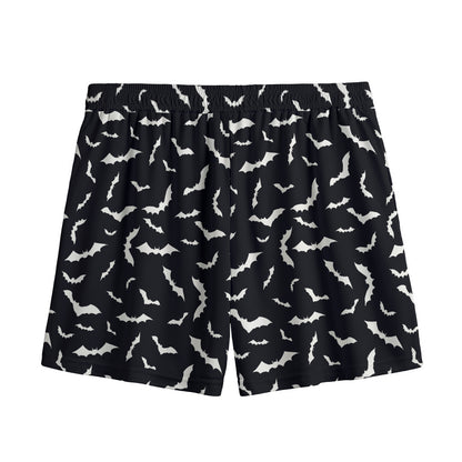 Black And White Halloween Bat Print Mesh Shorts