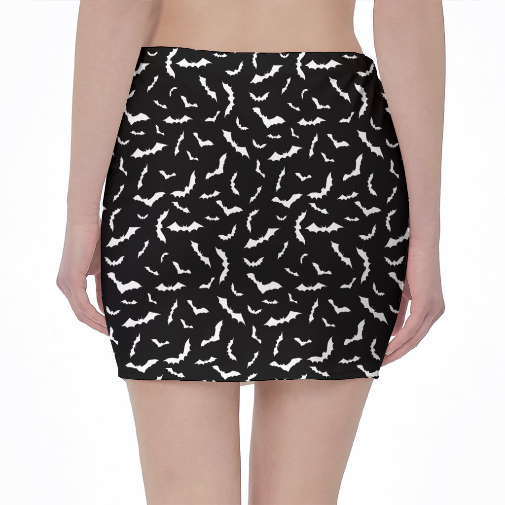 Black And White Halloween Bat Print Pencil Mini Skirt