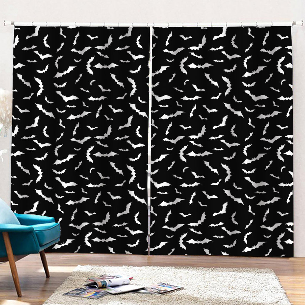 Black And White Halloween Bat Print Pencil Pleat Curtains