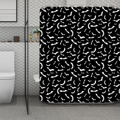 Black And White Halloween Bat Print Polyester Shower Curtain
