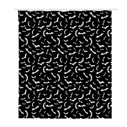 Black And White Halloween Bat Print Polyester Shower Curtain