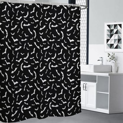 Black And White Halloween Bat Print Premium Shower Curtain