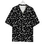 Black And White Halloween Bat Print Rayon Hawaiian Shirt