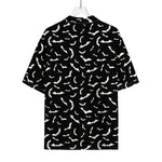 Black And White Halloween Bat Print Rayon Hawaiian Shirt