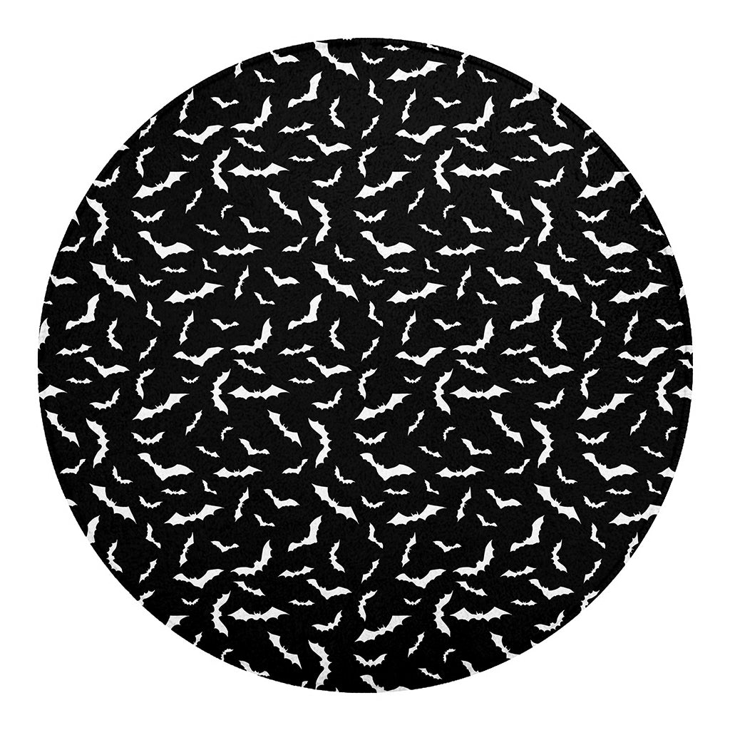 Black And White Halloween Bat Print Round Blanket