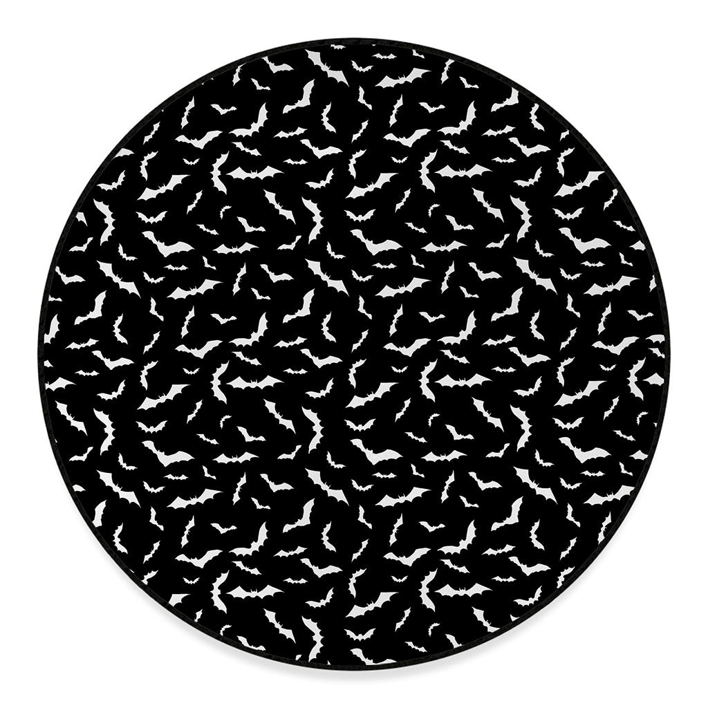 Black And White Halloween Bat Print Round Floor Mat