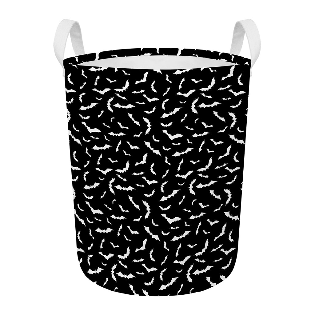 Black And White Halloween Bat Print Round Laundry Basket