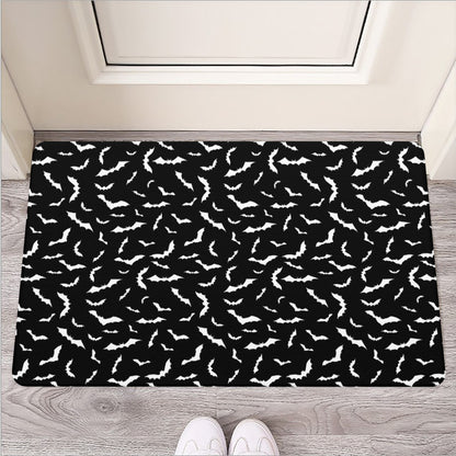 Black And White Halloween Bat Print Rubber Doormat