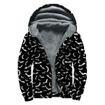 Black And White Halloween Bat Print Sherpa Lined Zip Up Hoodie