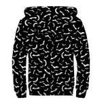 Black And White Halloween Bat Print Sherpa Lined Zip Up Hoodie