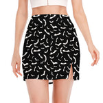 Black And White Halloween Bat Print Side Slit Mini Skirt