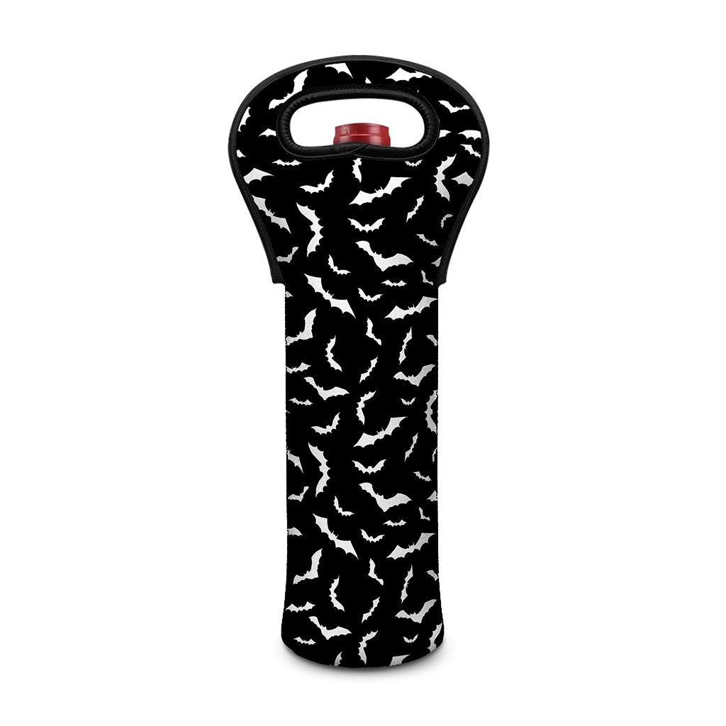 Black And White Halloween Bat Print Single Neoprene Wine Tote