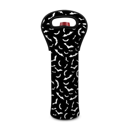 Black And White Halloween Bat Print Single Neoprene Wine Tote