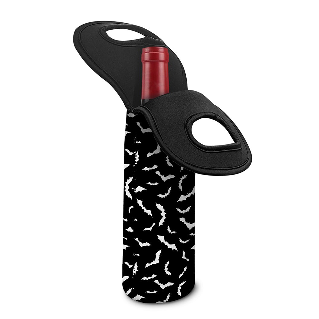 Black And White Halloween Bat Print Single Neoprene Wine Tote