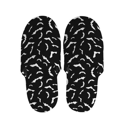 Black And White Halloween Bat Print Slippers
