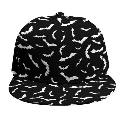 Black And White Halloween Bat Print Snapback Cap
