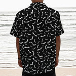 Black And White Halloween Bat Print Textured Short Sleeve Shirt