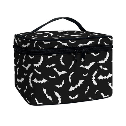 Black And White Halloween Bat Print Travel Makeup Bag