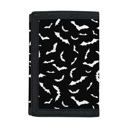 Black And White Halloween Bat Print Trifold Wallet