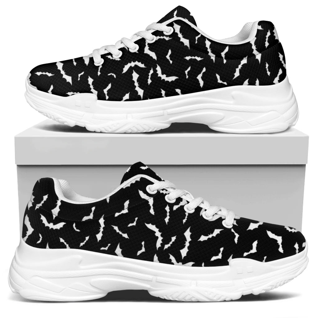Black And White Halloween Bat Print White Chunky Shoes