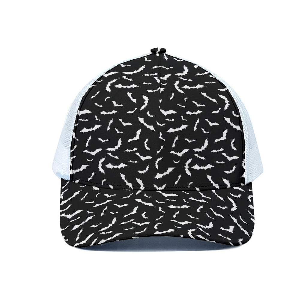 Black And White Halloween Bat Print White Mesh Trucker Cap