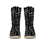 Black And White Halloween Bat Print Winter Boots