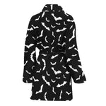 Black And White Halloween Bat Print Women's Bathrobe