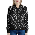 Black And White Halloween Bat Print Women's Bomber Jacket