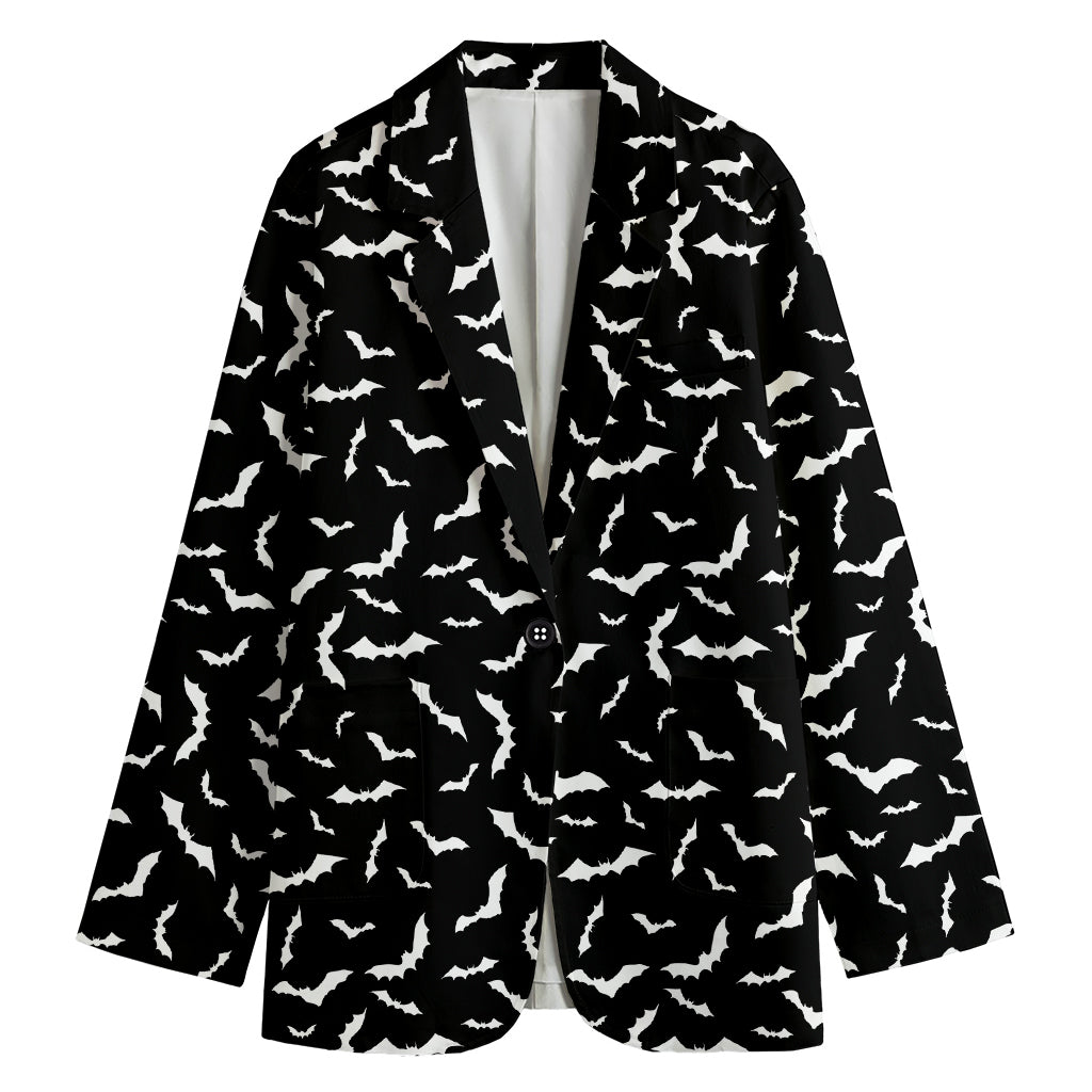 Black And White Halloween Bat Print Women's Cotton Blazer