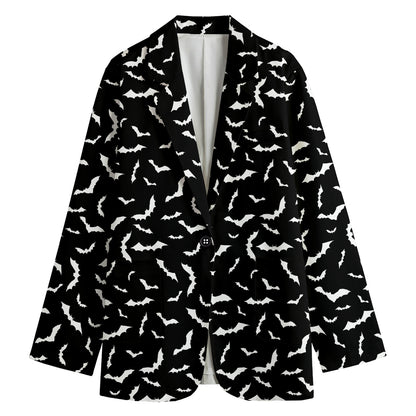 Black And White Halloween Bat Print Women's Cotton Blazer