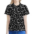 Black And White Halloween Bat Print Women's Polo Shirt